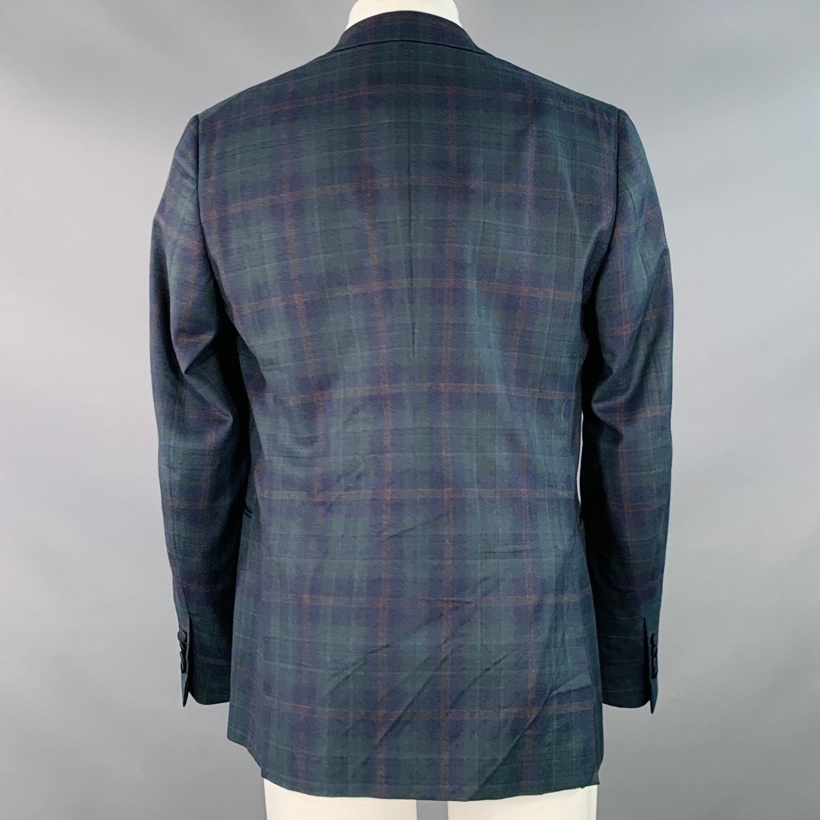 Isaia ISAIA Size 40 Green Navy Plaid Wool Peak Lapel Sport Coat Size 40R - 4 Thumbnail