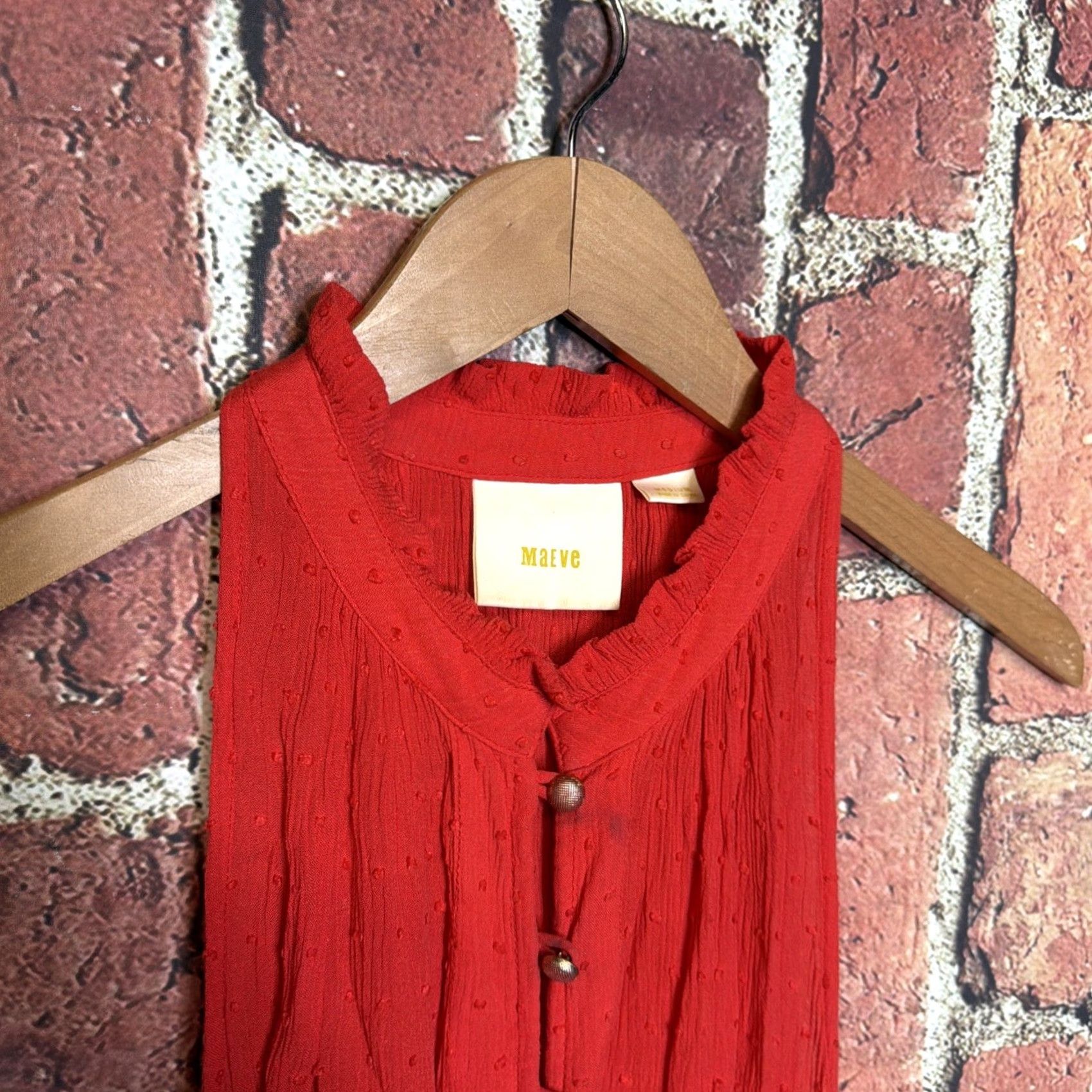 Vintage Maeve Blouse Shirt Woman Regular Medium Red V-Neck Button Front Sleeveless Paisley Flutter Sleeve Par K Casual Tunic 27” Length Size M / US 6-8 / IT 42-44 - 2 Thumbnail