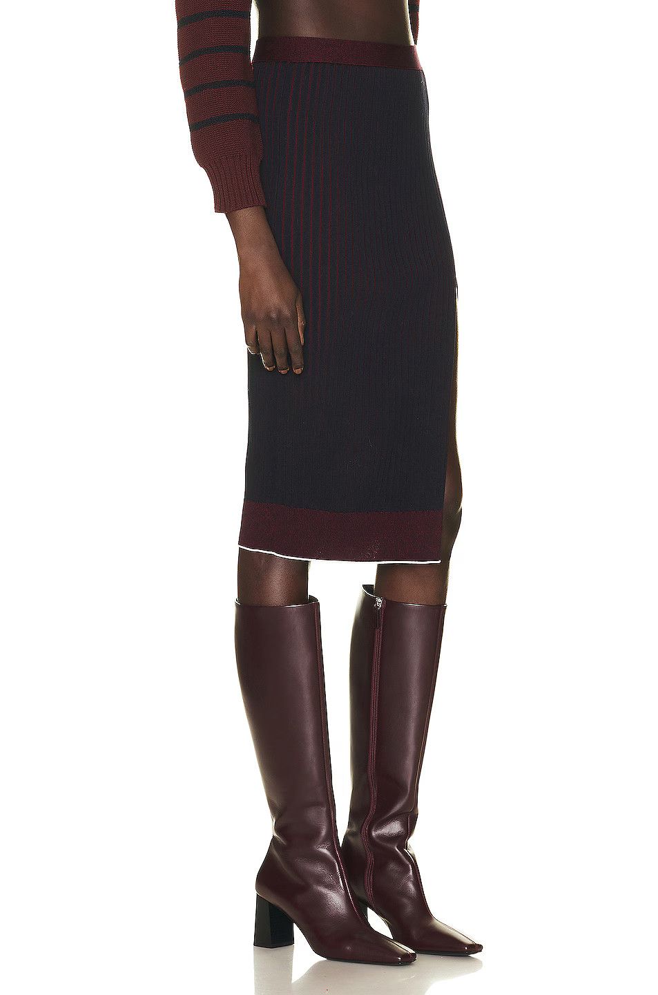 Bottega Veneta o1loc1c0824 728348 Ribbed Cotton Skirt Blue & Merlot Size 32" / US 10 / IT 46 - 2 Thumbnail