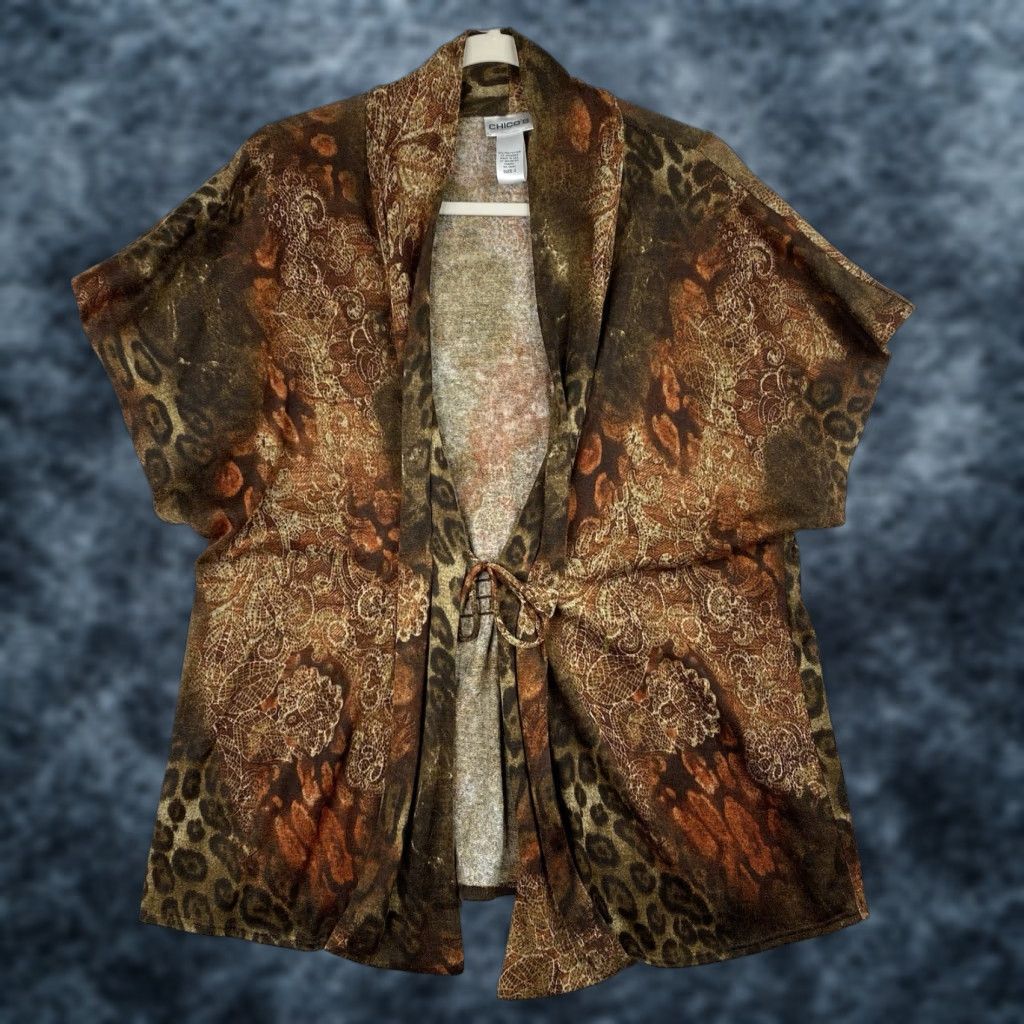 Vintage VINTAGE Chico's Cardigan L Brown Animal Print Tie Front USA Made 90s Y2K Knit Shirt Womens Size L / US 10 / IT 46 - 1 Thumbnail