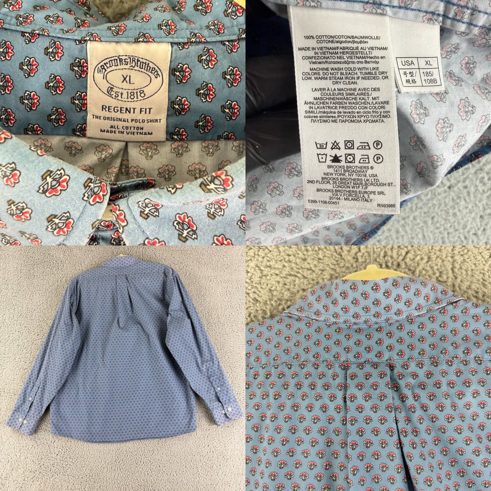 Brooks Brothers Brooks Brothers Regent Fit Button-Down Shirt Men XL Blue Floral Long Sleeve Size US XL / EU 56 / 4 - 8 Thumbnail