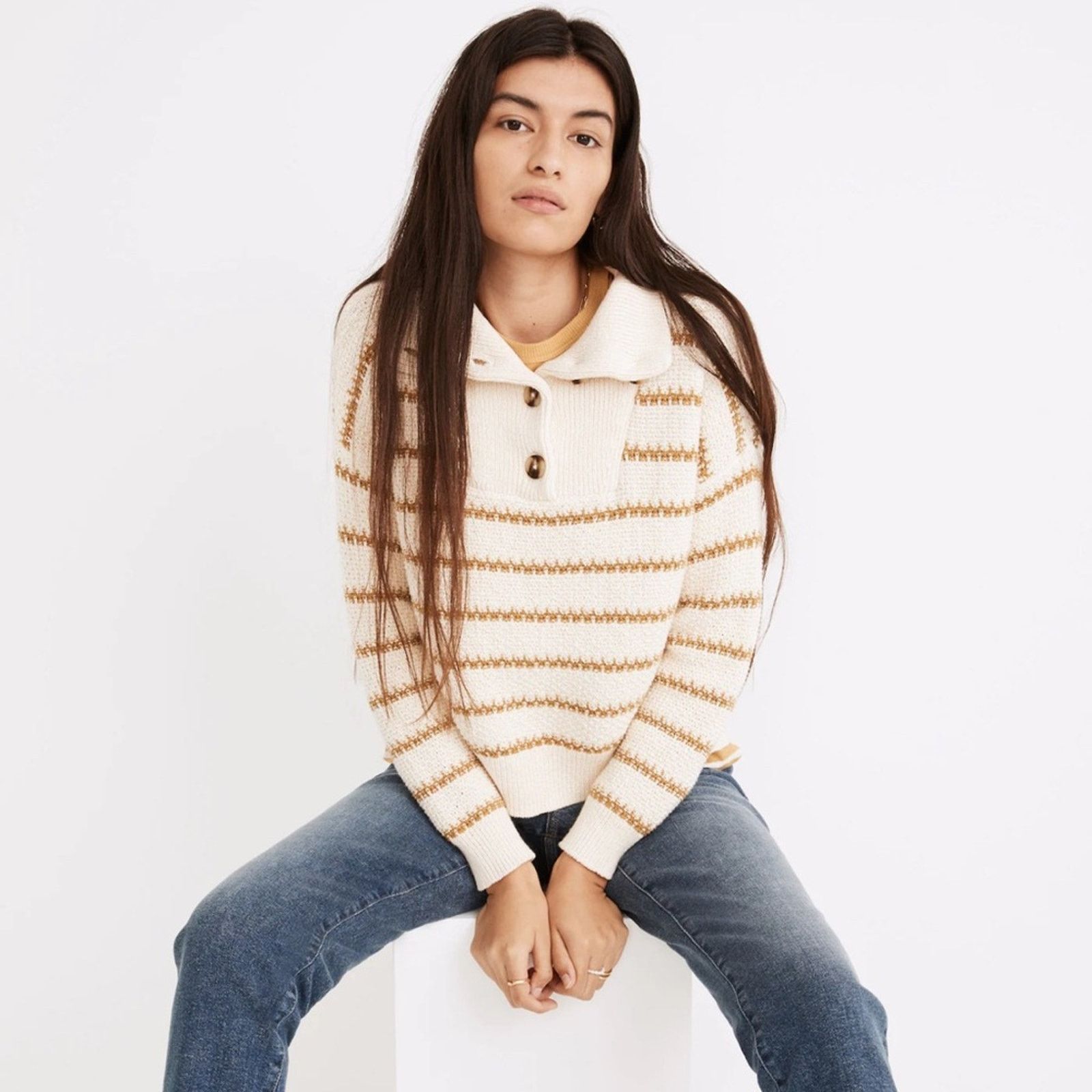 Madewell Madewell Canby Button Mockneck Sweater – Antique Cream Size S / US 4 / IT 40 - 2 Thumbnail