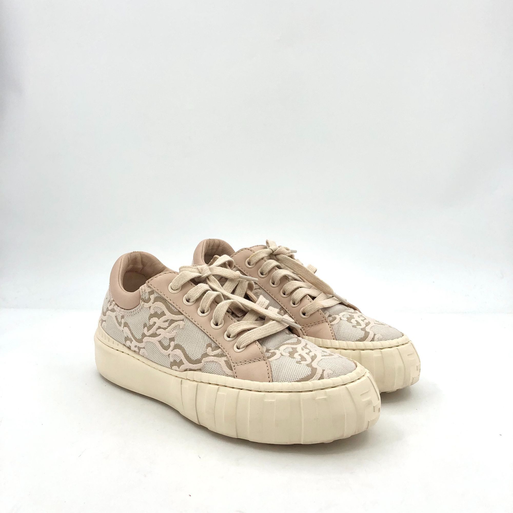 Fendi Fendi Roma Beige Jacquard Lace-Up Logo Sneakers 37.5 Womens Size US 7 / IT 37 - 1 Thumbnail