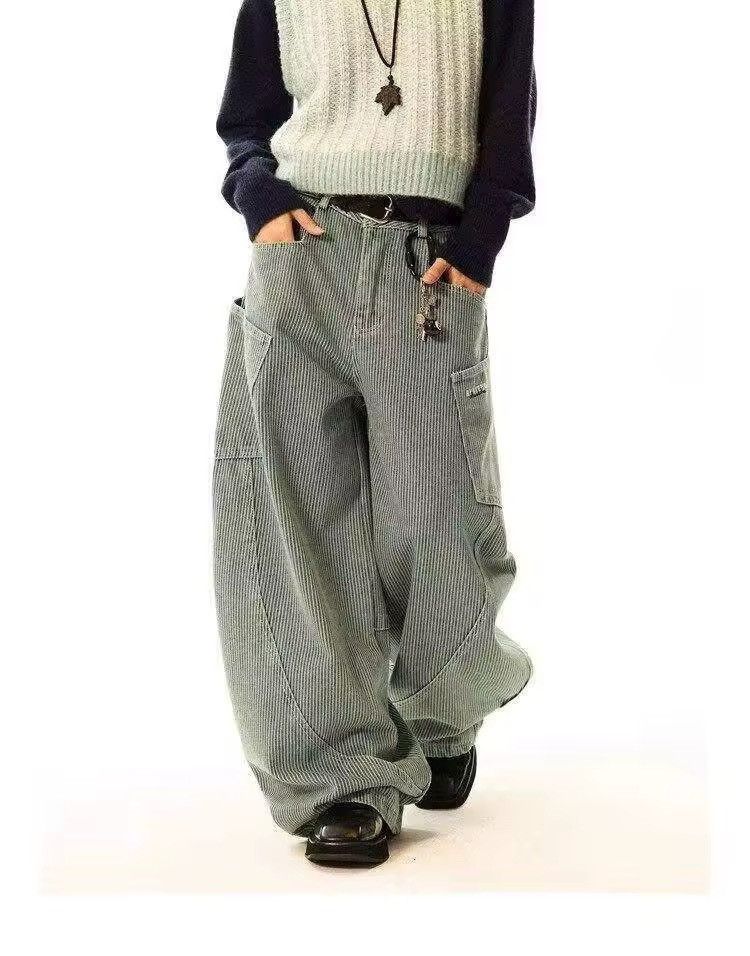 Designer × Vintage Streetwear Striped Loose Baggy Wide Leg Trousers Pants Y2k Size US 35 - 6 Thumbnail