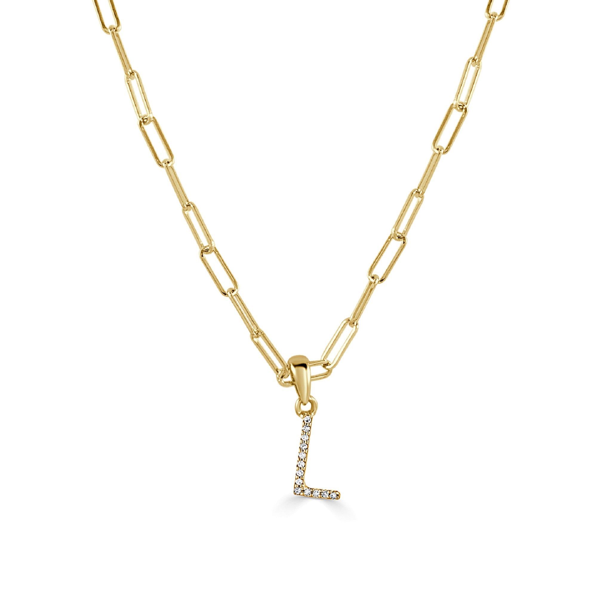 image of Tiffany Co 14K Yellow Gold & Diamond Paperclip Initial “L” Necklace, Women's