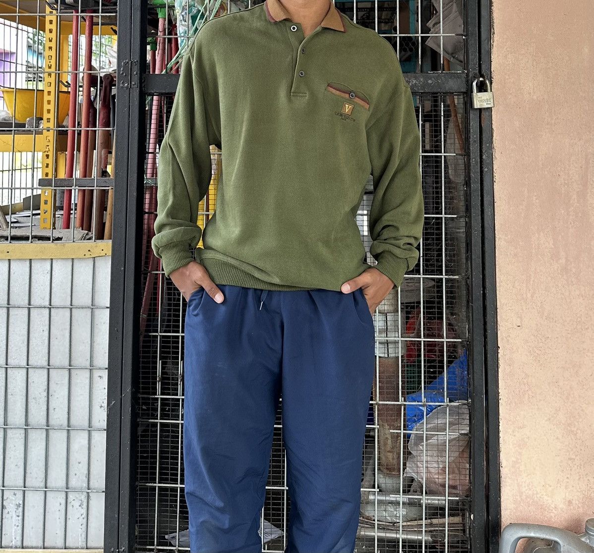 Valentino 👹Claudio Valentino Italy Olive Green Long Sleeves Polo Size US L / EU 52-54 / 3 - 5 Thumbnail