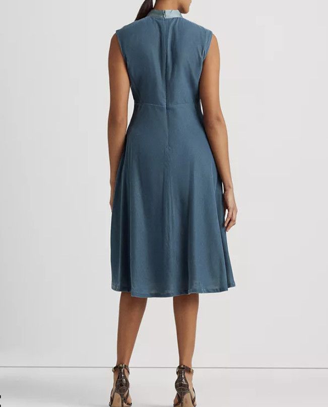 Ralph Lauren Lauren Ralph Lauren Tie-Neck Velvet Velour Dress Teal ( 14 ) Size XL / US 12-14 / IT 48-50 - 2 Thumbnail