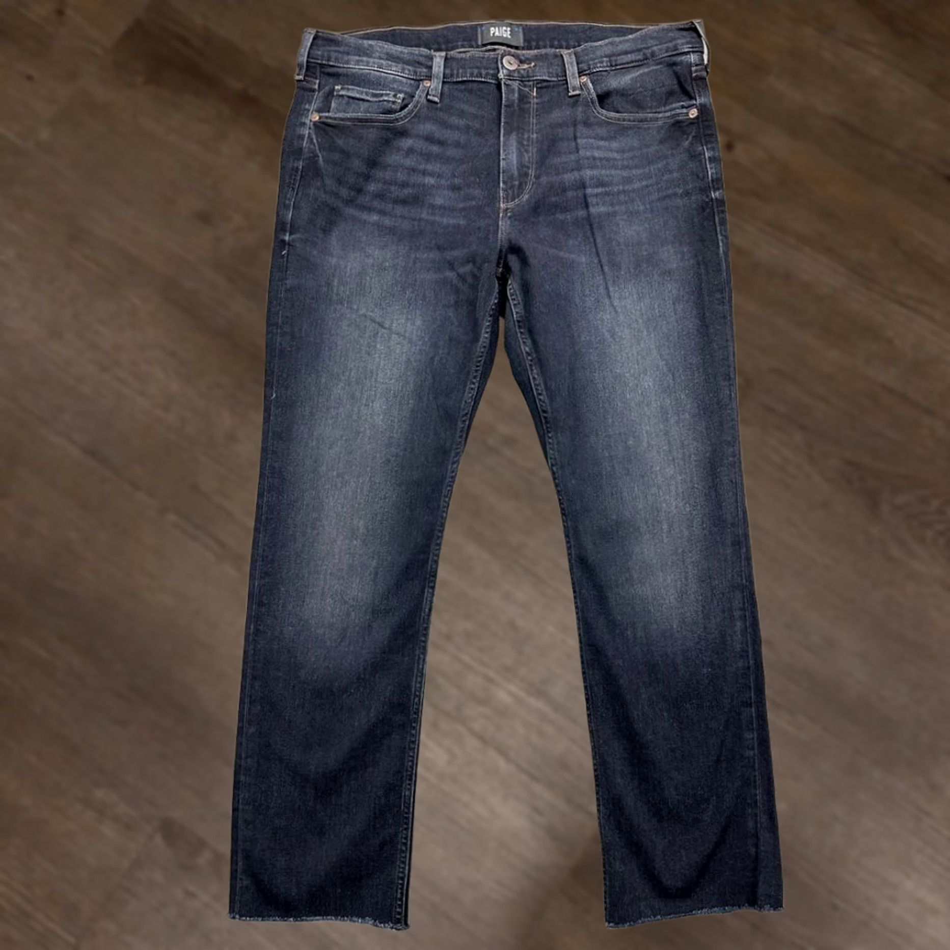 Paige Paige Jeans Mens 36 Dark Blue Distressed Straight Leg Raw Hem Denim Pants Preppy Jeans Shirt? Size US 36 / EU 52 - 1 Thumbnail