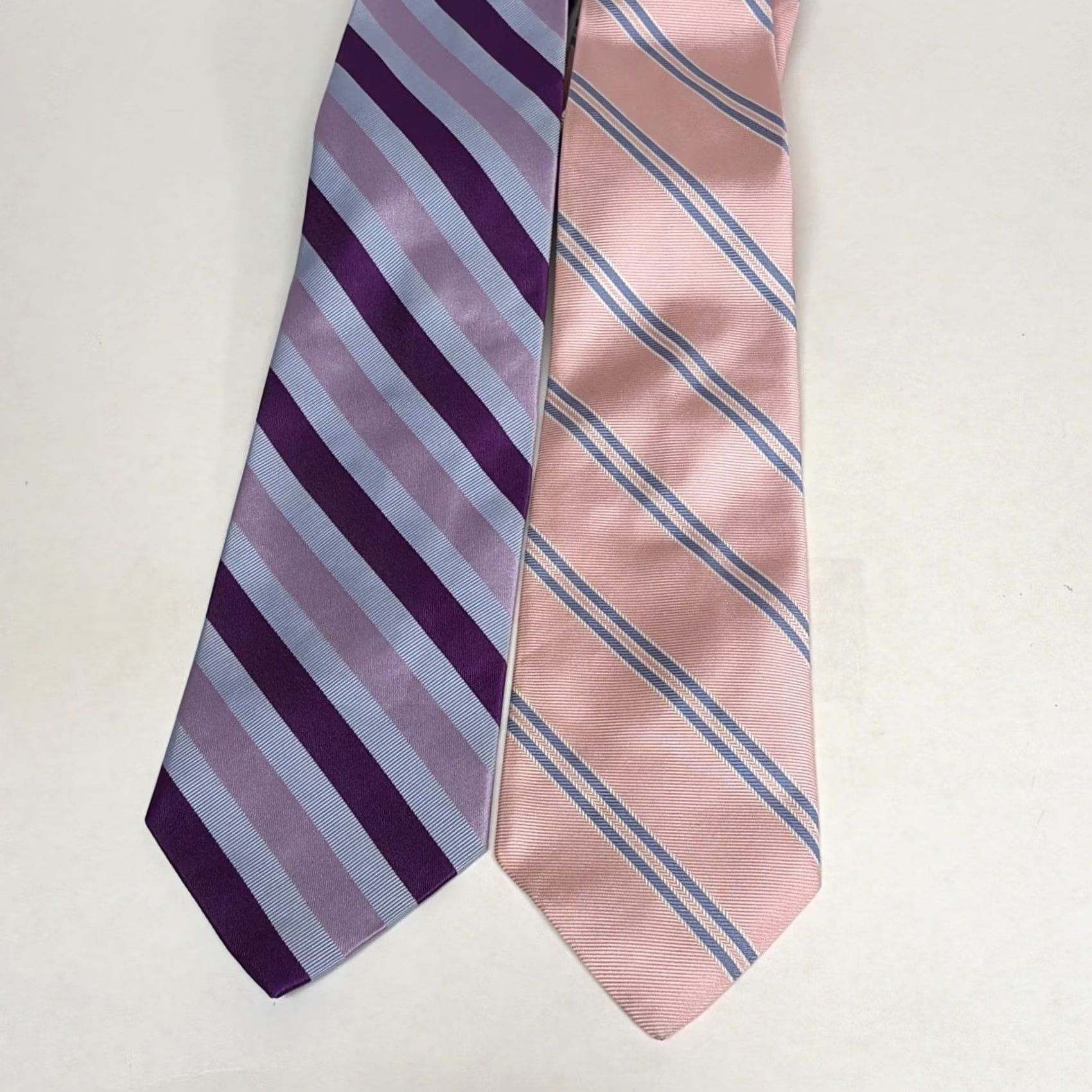 Brooks Brothers Tie Lot 2 Handmade Silk Pink Purple Stripes Preppy Mens in Silver, Men's — image 6 of 6