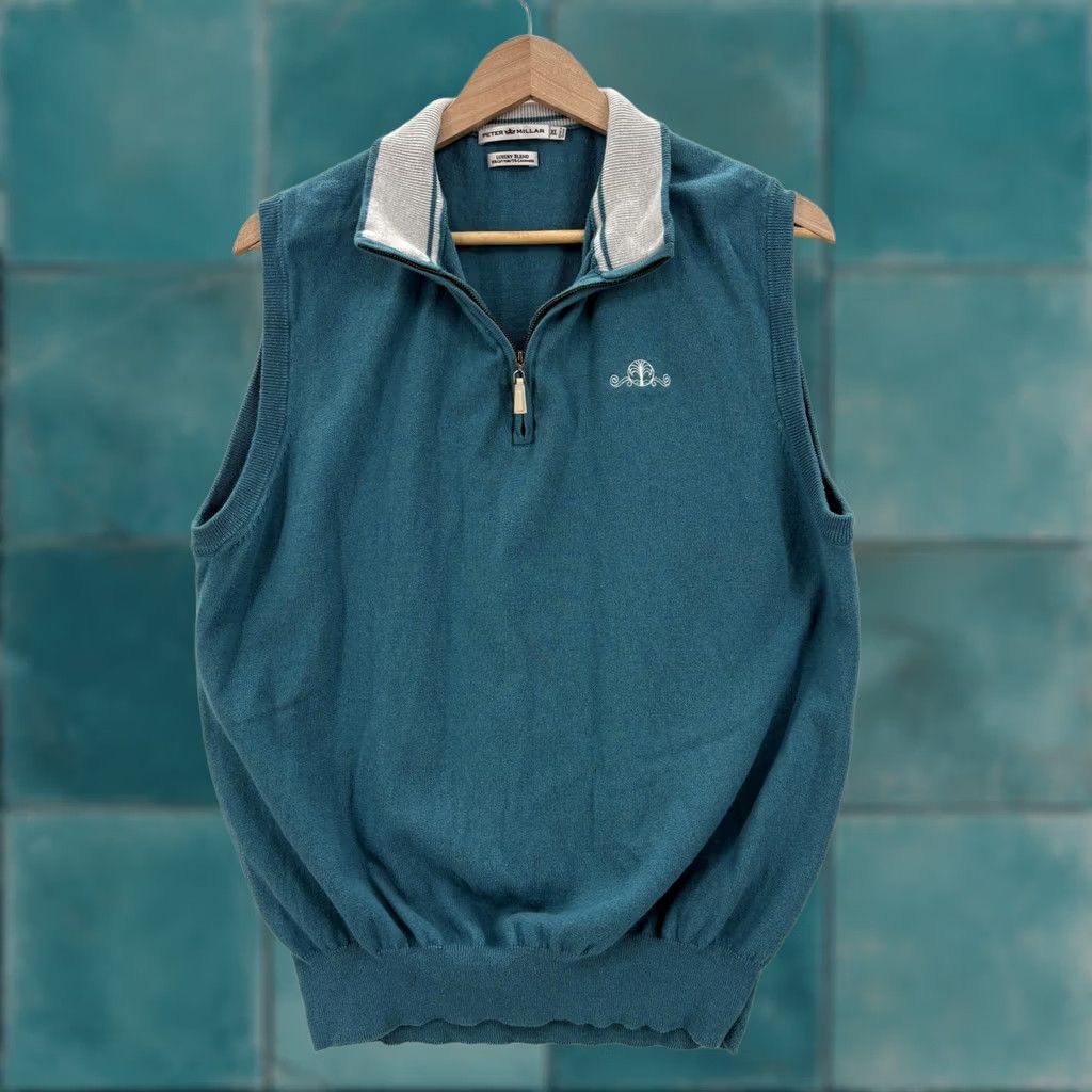 Peter Millar Peter Millar Sweater Vest Mens XL Blue Cotton Cashmere 1/4 Zip Mock Neck Golf Vest Size US XL / EU 56 / 4 - 1 Thumbnail