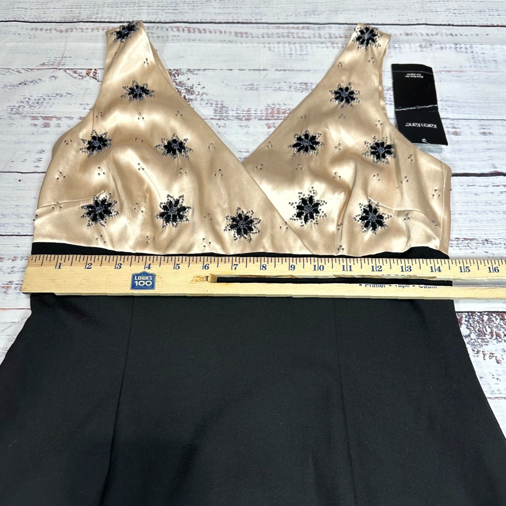 Vintage Karen Kane Beaded Tank Dress Womens 4 Champagne/Black Lined Back Zip New Size S / US 4 / IT 40 - 2 Thumbnail