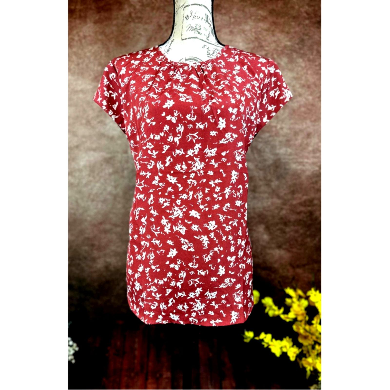 Other Monday Fun Kaden Pleated Cap Sleeve Blouse Rust/Cream M Size M / US 6-8 / IT 42-44 - 3 Thumbnail
