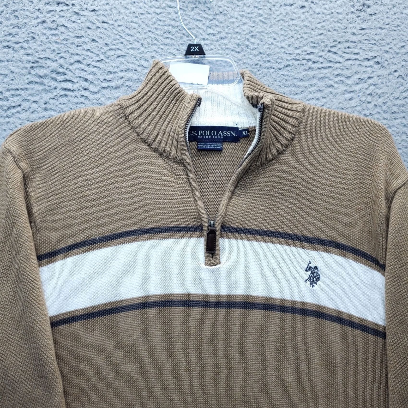 Vintage US Polo Assn. Sweater Mens XL Brown Knitted Long Sleeve Slim Fit Quarter Zip Size US XL / EU 56 / 4 - 3 Thumbnail