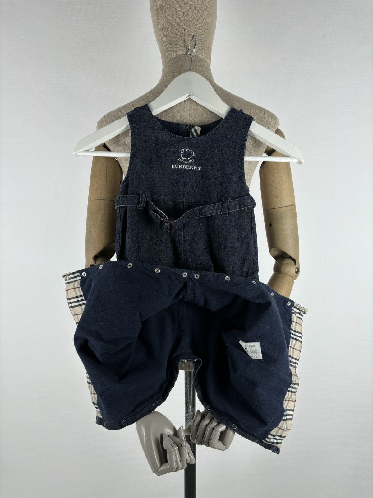 Burberry Unisex Prorsum Logo Nova Check Trim Denim Overalls Bottoms Jeans Jacket Size XXS / US 00 / IT 34 - 6 Thumbnail
