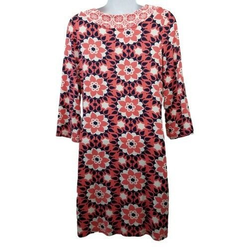 Boden Boden 6 Dress Pink White Retro Floral Notch Collar Stretch T Size M / US 6-8 / IT 42-44 - 2 Thumbnail