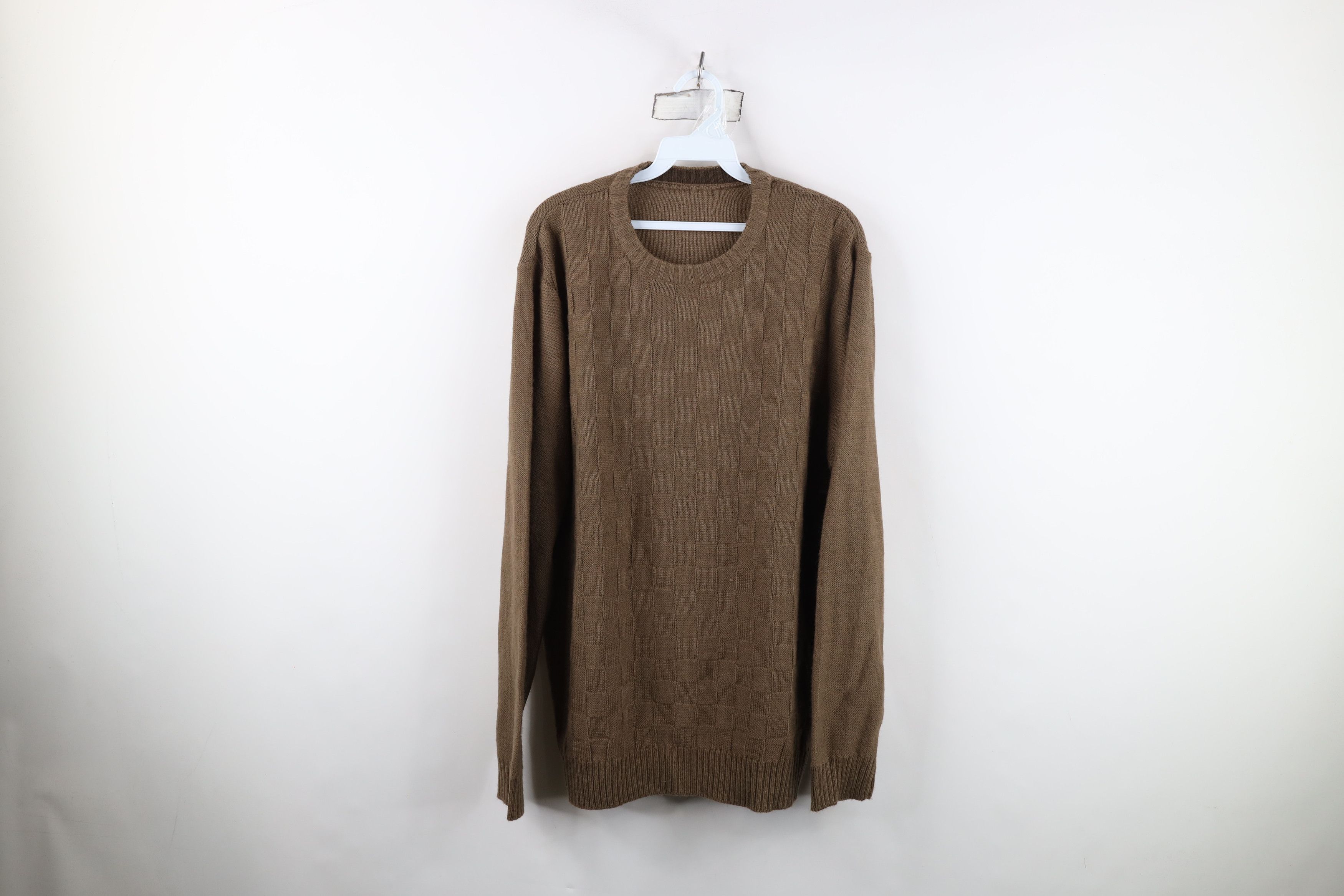 Vintage Vintage 90s Streetwear Checkered Knit Crewneck Sweater Brown Size US XL / EU 56 / 4 - 1 Thumbnail