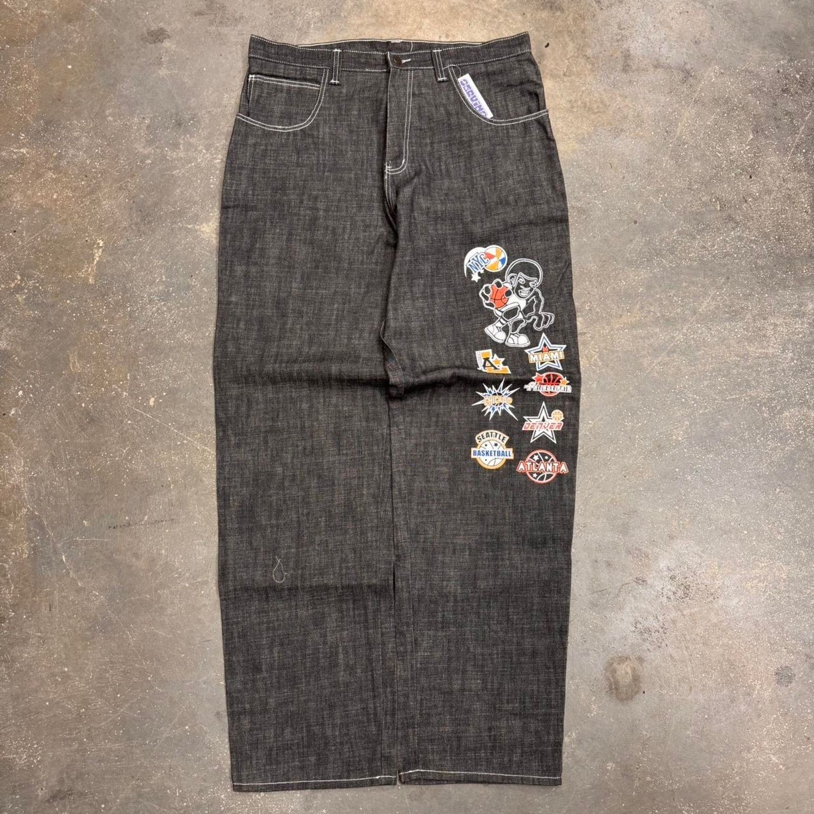 Y2K Deadstock Basketball Printed baggy black jeans