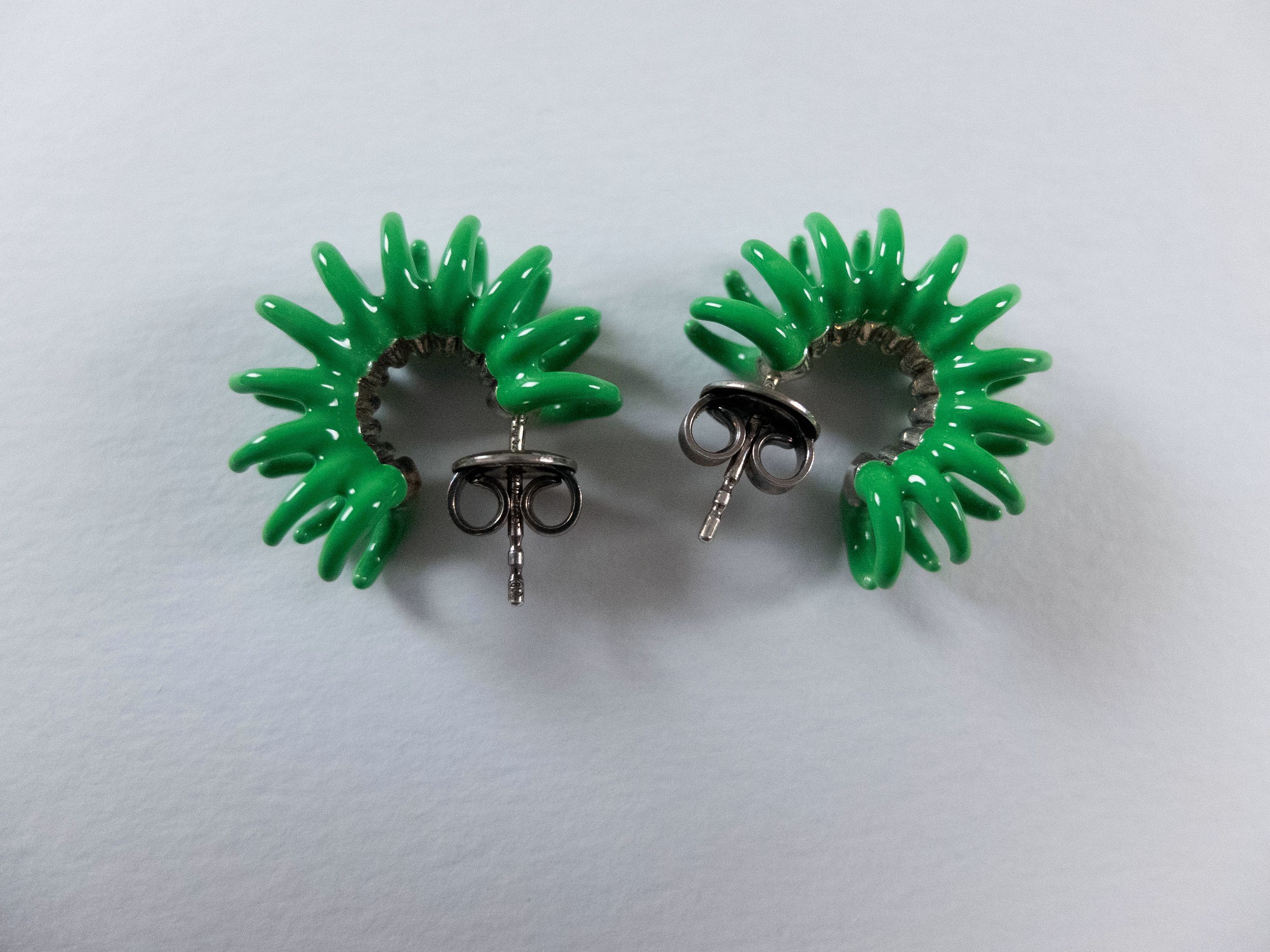 Bottega Veneta BOTTEGA VENETA Spine parakeet green enameled hoop earrings q Size ONE SIZE - 5 Thumbnail
