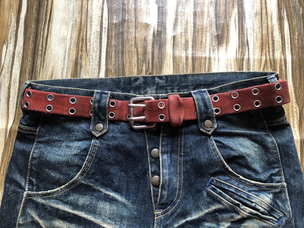 Skull Jeans by an Alchemist “Grommet” red suede belt punk seditionaries alchemists Size ONE SIZE - 1 Thumbnail