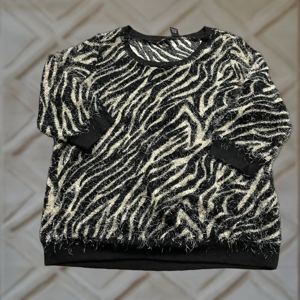 Vintage New Directions Pullover Shirt Womens XL Black White Zebra Animal Print Fuzzy Size XL / US 12-14 / IT 48-50 - 1 Thumbnail
