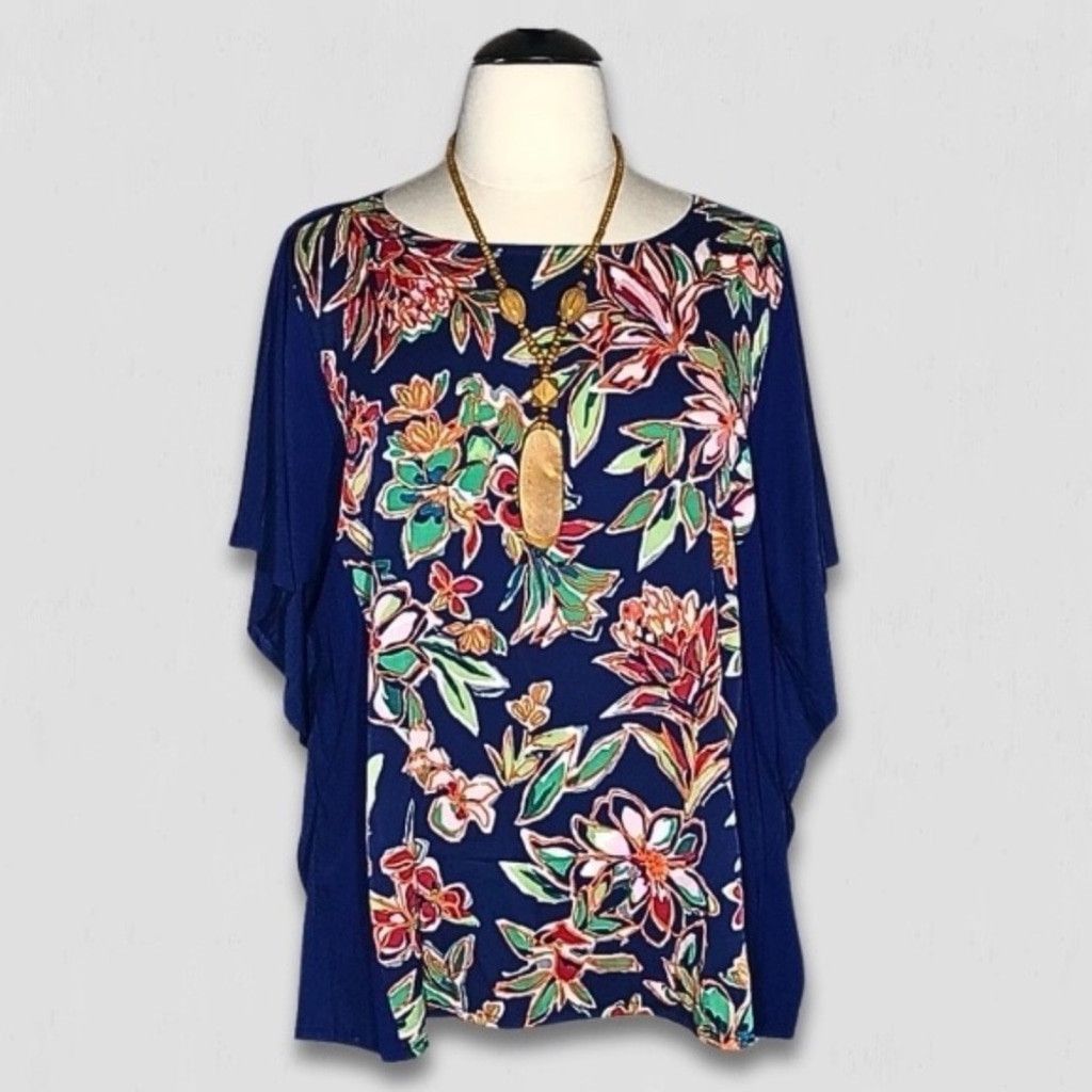 Bob Mackie Bob Mackie Tunic Kaftan Blouse Floral Blue/Multicolor 2X Size XXL / US 16-18 / IT 52-54 - 1 Thumbnail