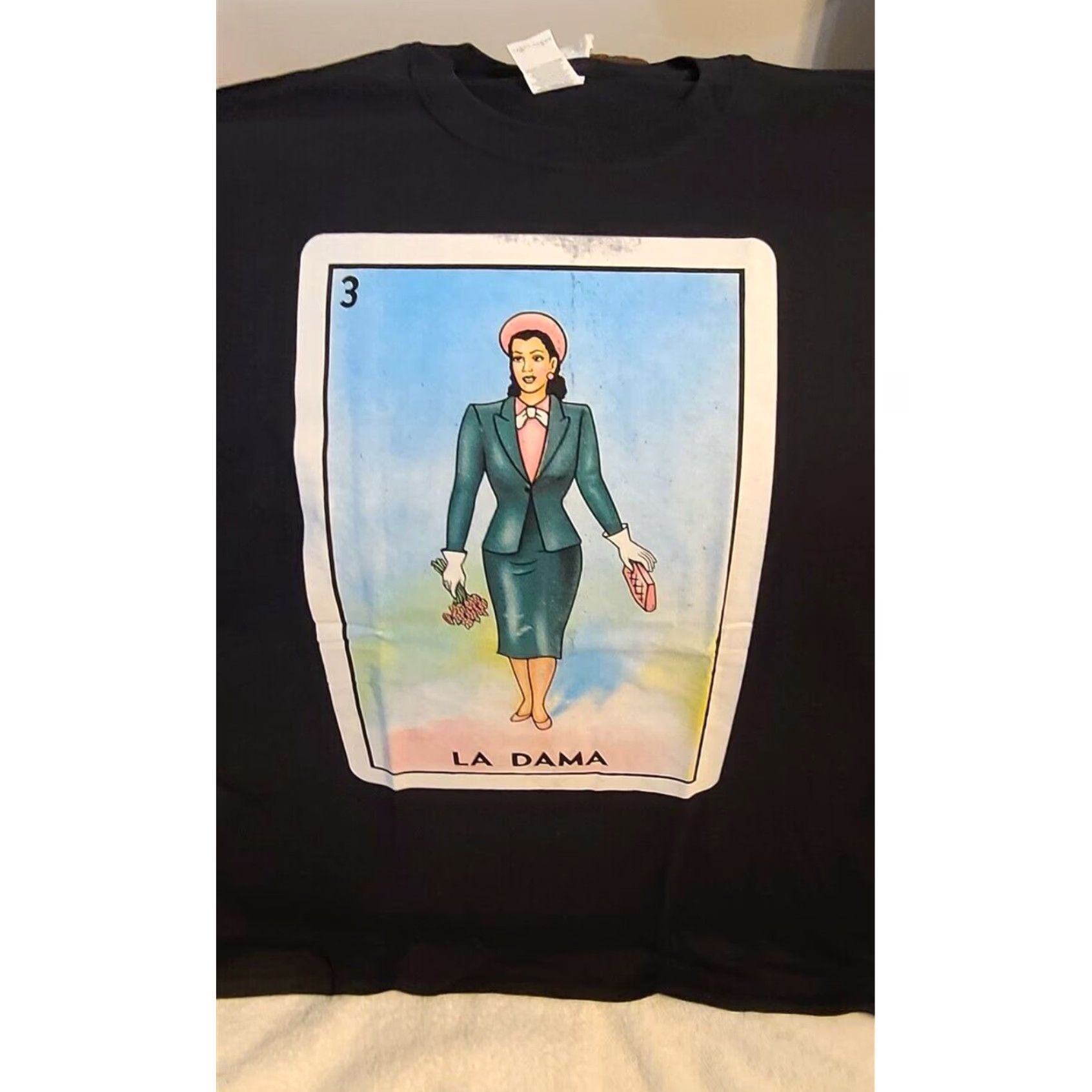Vintage La Dama Mexico Mexican Loteria Mens T Shirt Black Extra Large XL Cotton Size US XL / EU 56 / 4 - 2 Thumbnail
