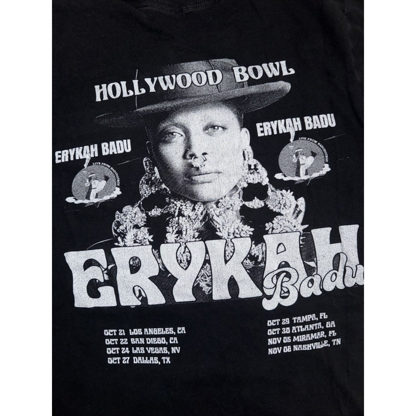 Band Tees × Vintage Erykah Badu Hollywood Bowl Concert T-Shirt Black M 18x25 Size US M / EU 48-50 / 2 - 4 Thumbnail