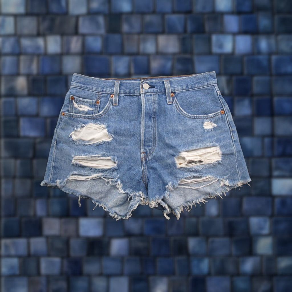 Levi's Levi's 501 Button Fly Distressed Blue Denim Jean Shorts Size 29 Cut-Off Jeans Womens 5-Pocket Classic 90s Retro Vintage-Style Denim Shorts Size 29" - 1 Thumbnail