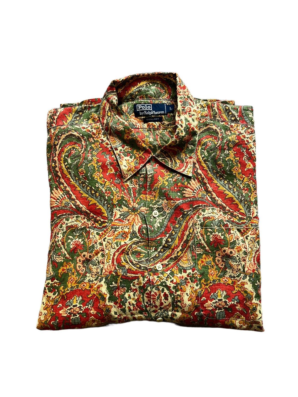 image of Grail x Polo Ralph Lauren Polo Ralph Laurent Paisley Linen Button Shirt Casual L, Men's (Size Large