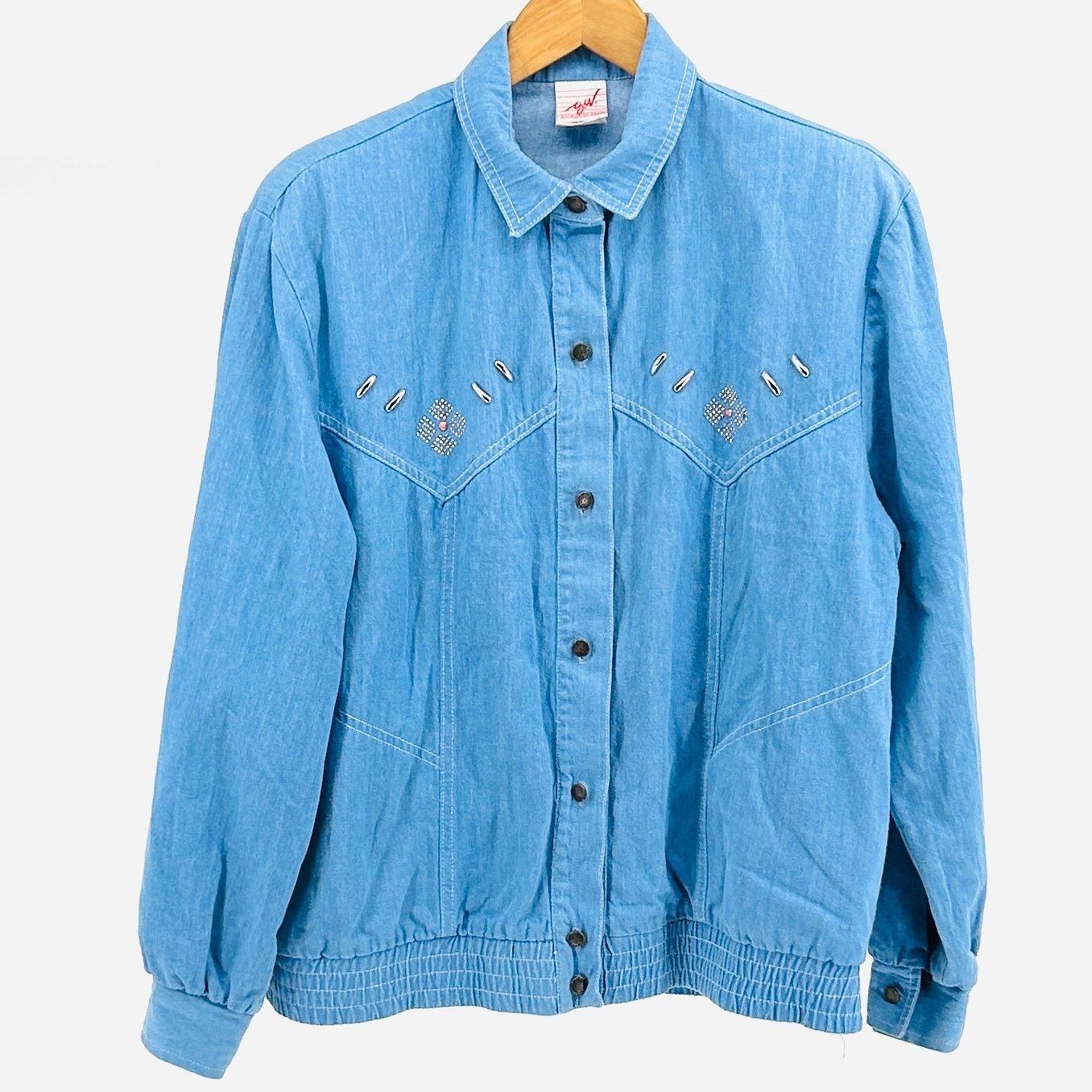 GRAFF 80s Light Blue 100% Cotton Embellished Western Denim Jacket Size M / US 6-8 / IT 42-44 - 1 Thumbnail