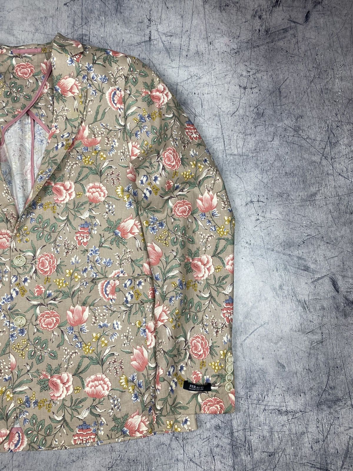 Gianni Feraud Gianni Feraud Mens Floral Linen Blend Blazer Jacket Cream Size 44R - 5 Thumbnail