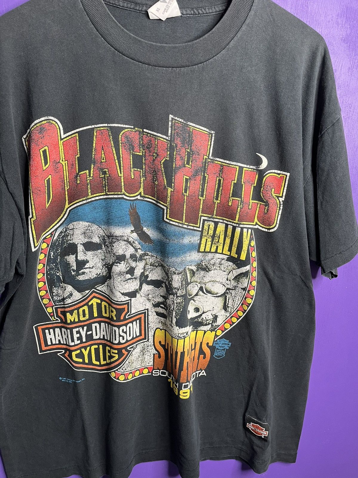 Harley Davidson × Vintage Vintage 1991 Harley Davidson Mt. Rushmore t-shirt Size US XL / EU 56 / 4 - 3 Thumbnail