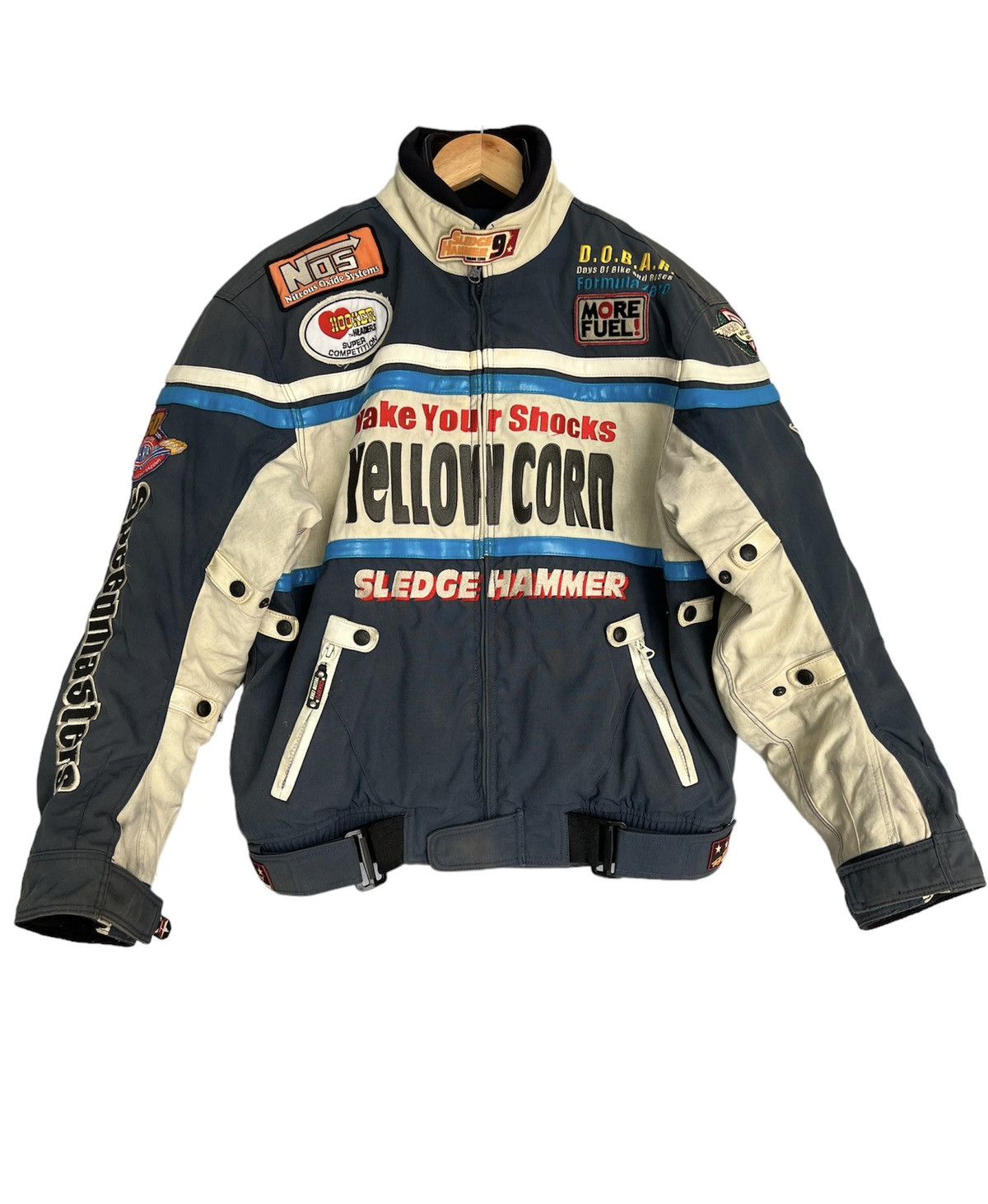 image of Sports Specialties x Yellow Corn Motorsports Bomber Style Jacket in Blue/White, Men's (Size Large)