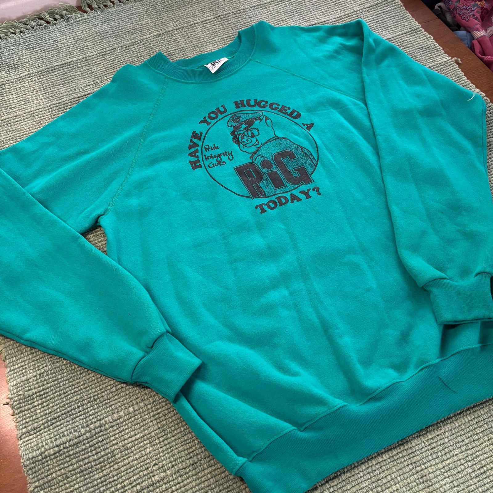 Hanes × Vintage Vintage 80s Have You Hugged A Pig Today Cop Sweatshirt XL Size US XL / EU 56 / 4 - 6 Thumbnail