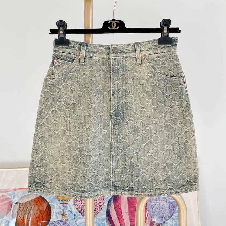 Gucci Gucci Classic double G jacquard cotton denim skirt 2504-Nex Size 24" / US 00 / IT 34 - 1 Thumbnail