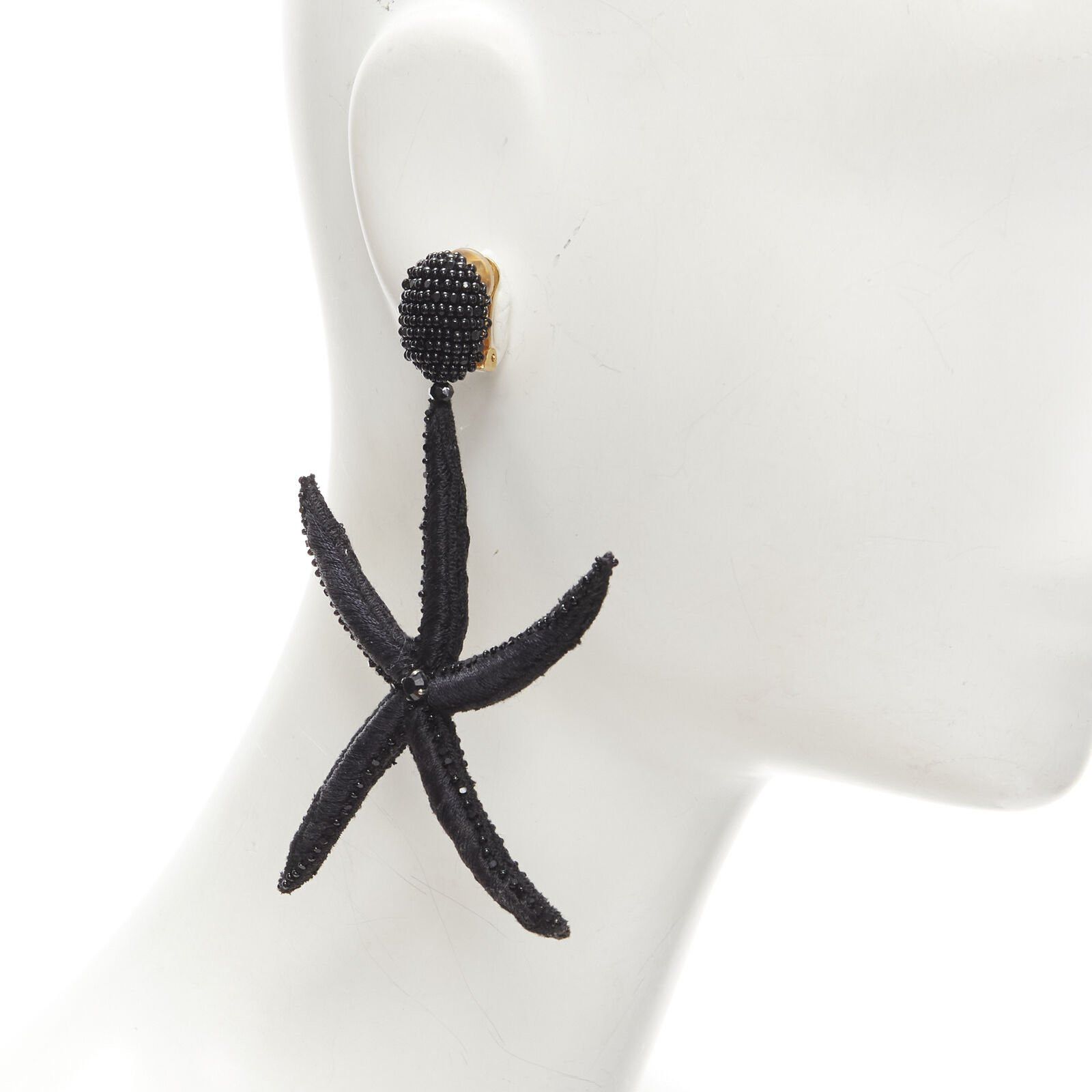 Oscar De La Renta OSCAR DE LA RENTA black Large Starfish bead embellished clip on earrings Size ONE SIZE - 1 Thumbnail