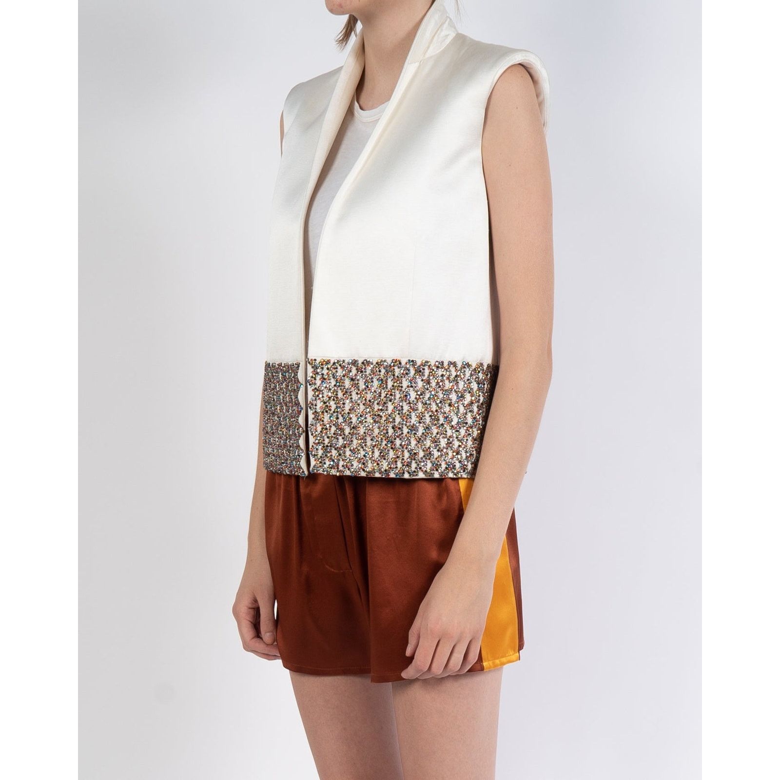Haider Ackermann SS14 Glitter Detail Vest in White Taroni Silk Size S / US 4 / IT 40 - 3 Thumbnail