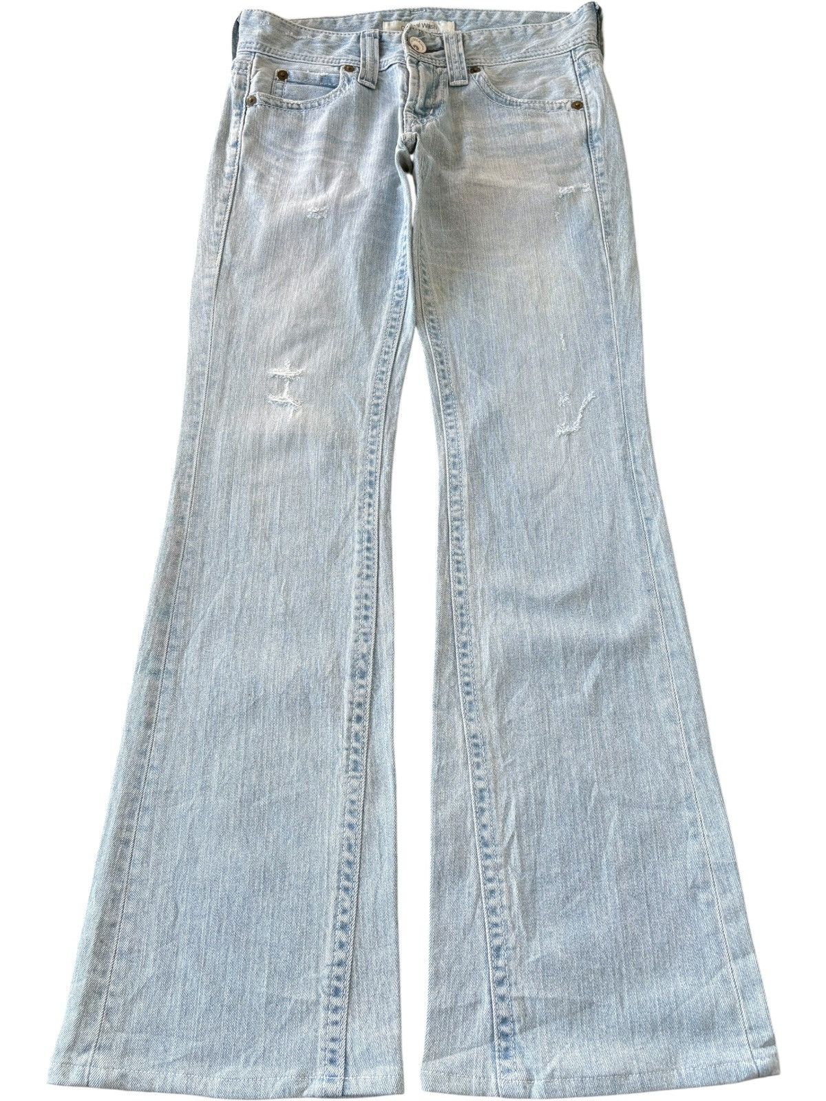 Vintage Japanese Uniqlo Faded Wash Distressed Flare Jeans
