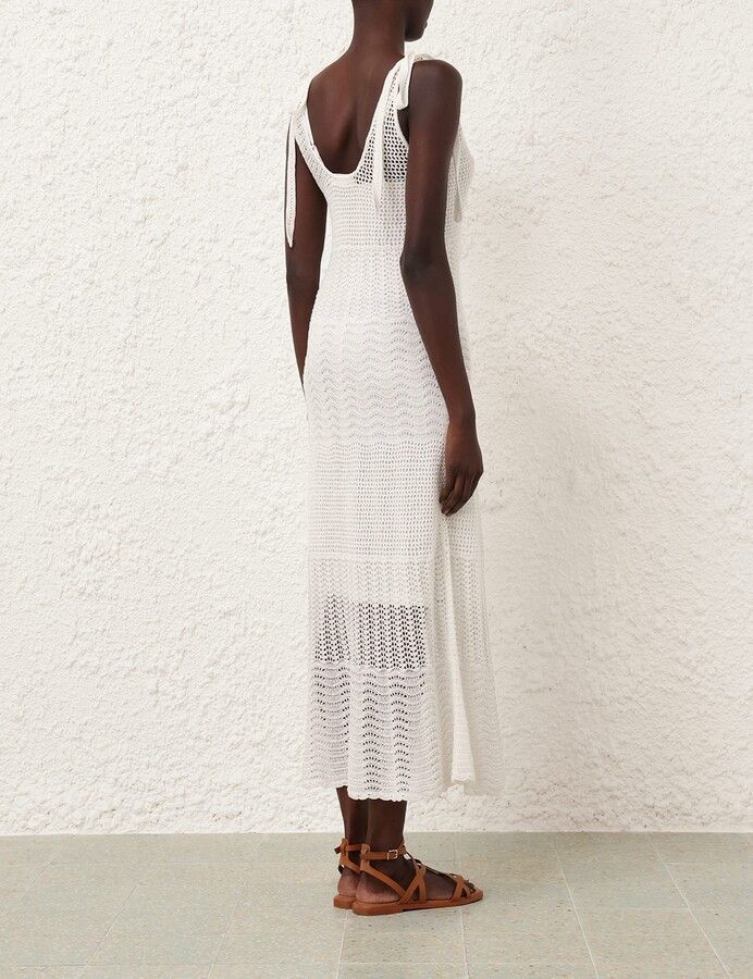 Zimmermann oc11z0525 Crocheted Mid Length Dress in White Size M / US 6-8 / IT 42-44 - 5 Thumbnail
