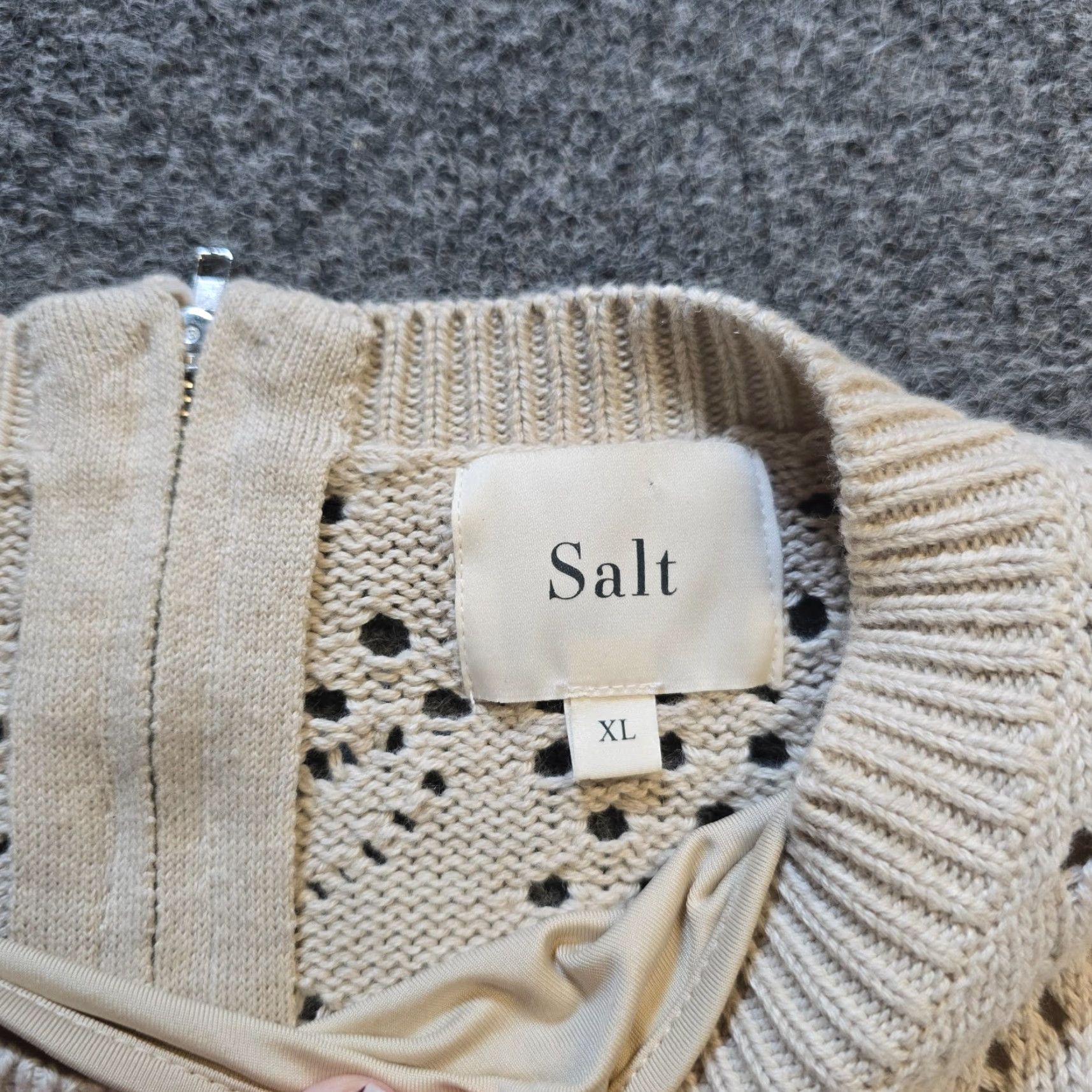 Vintage Salt Dress Womens XL Beige Crochet Knit Lined Cashmere Blend Boho Casual Sheath Dress Size XL / US 12-14 / IT 48-50 - 4 Thumbnail