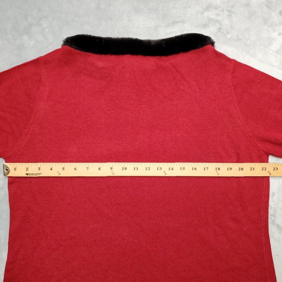 Preston & York VINTAGE Preston & York Blouse Womens Top XL Red Silk Blend Wool Faux Fur Sleeve & Collar Holiday Retro Size XL / US 12-14 / IT 48-50 - 8 Thumbnail