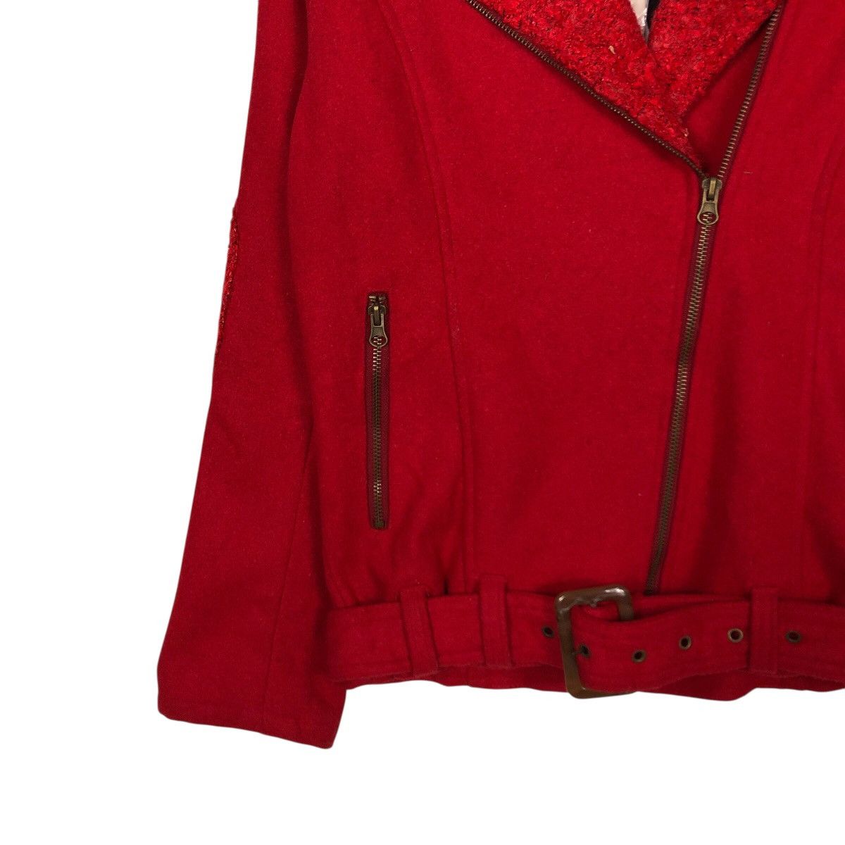 Japanese Brand Frantic Candy Red Wool Moto Jacket with Belt Issey Miyake Size M / US 6-8 / IT 42-44 - 5 Thumbnail