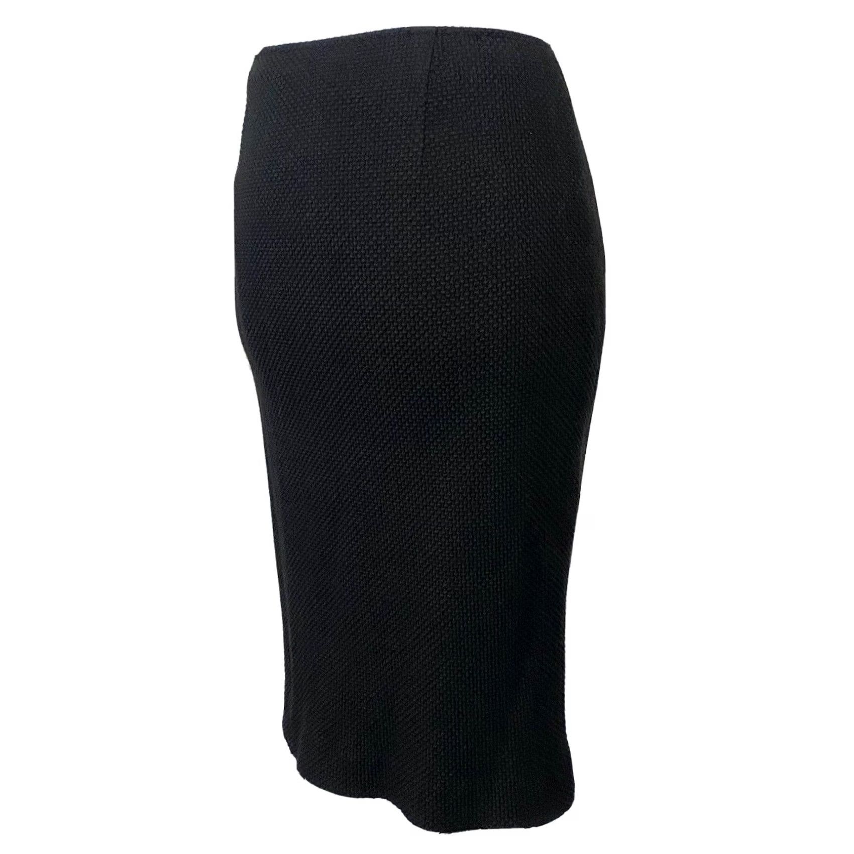Vintage Teri Jon Black Pencil Skirt Textured Cotton Spandex Sz 6 Women's Knee Length Zip Front Modern Straight & Pencil Size 28" / US 6 / IT 42 - 2 Thumbnail