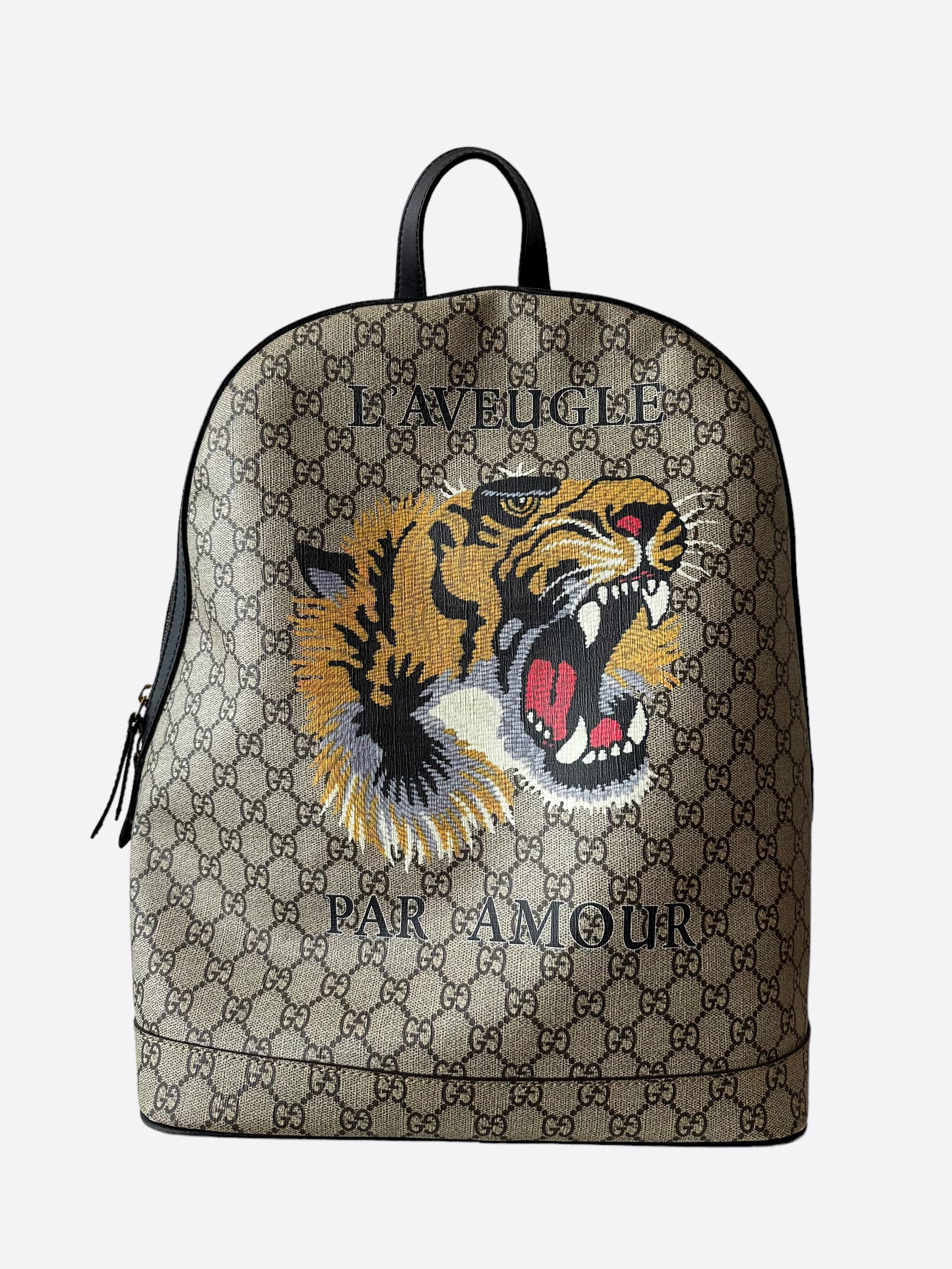 image of Gucci Tan GG Monogram Tiger Backpack, Men's