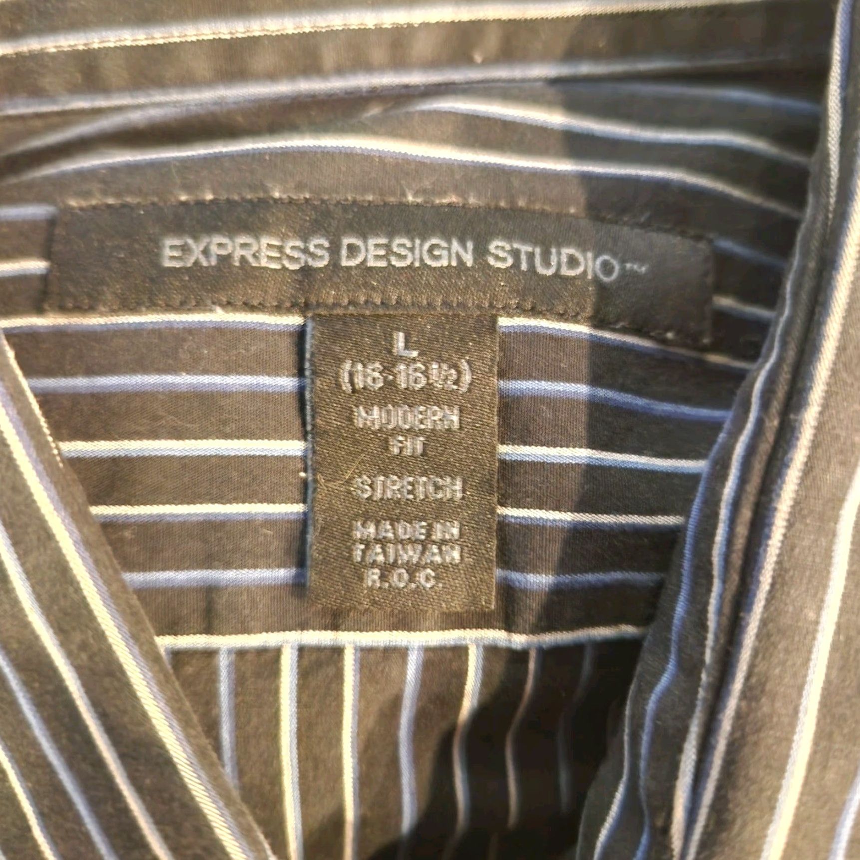 Express EXPRESS Button-Down Dress Shirt Mens Large 16-16 1/2 Striped Plaid Check Lot 3 Size 42R - 2 Thumbnail