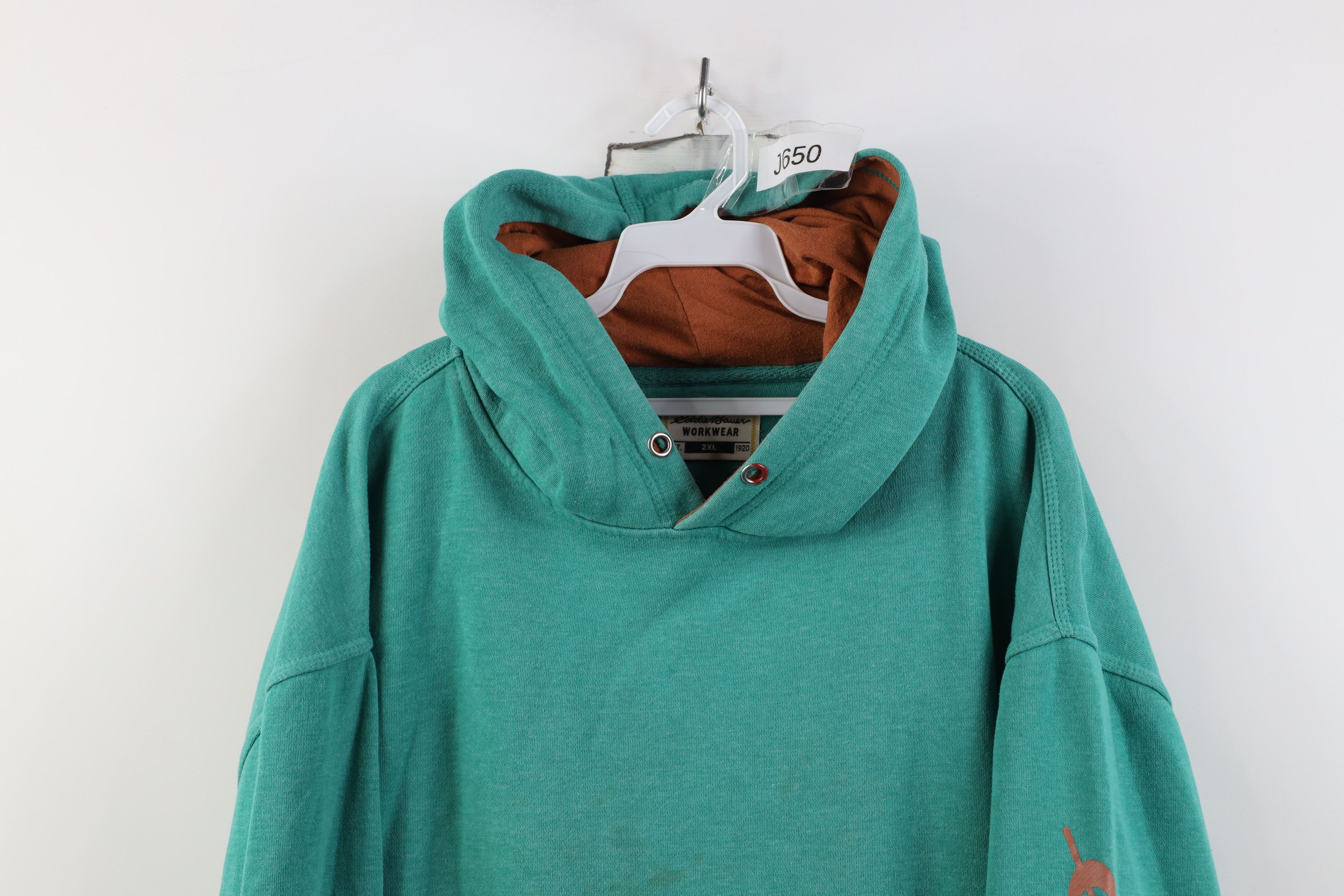 Eddie Bauer Vintage Y2K Eddie Bauer Workwear Spell Out Hoodie Sweatshirt Size US XXL / EU 58 / 5 - 2 Thumbnail