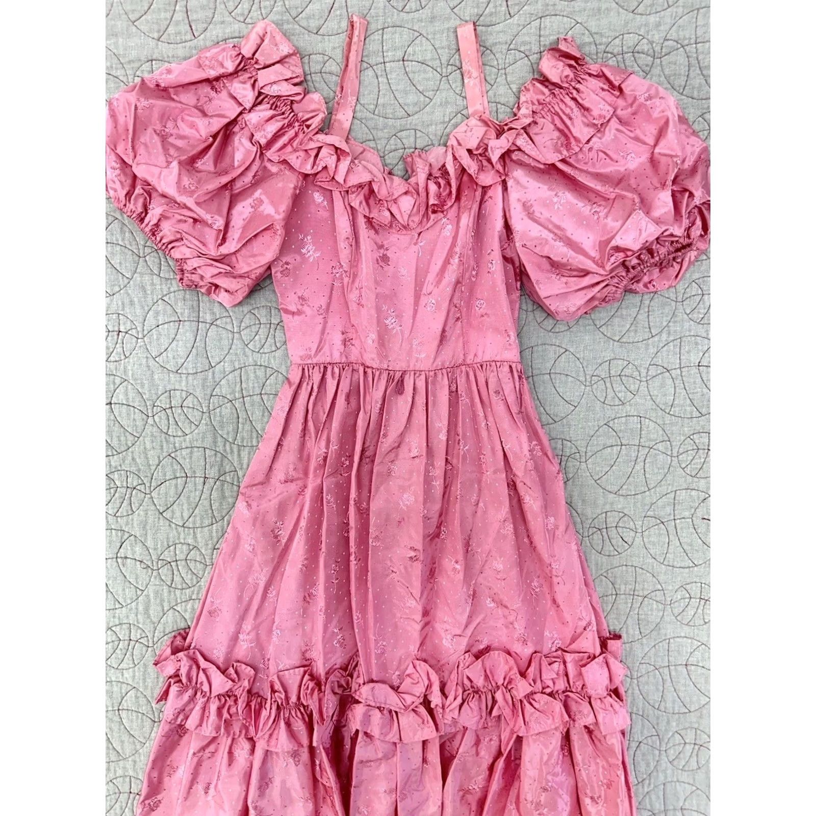 Pinko Pink Prairie Dress Puff Sleeve Ruffle Cottagecore VTG 80s Pink Floral Women’s XS Size XS / US 0-2 / IT 36-38 - 4 Thumbnail