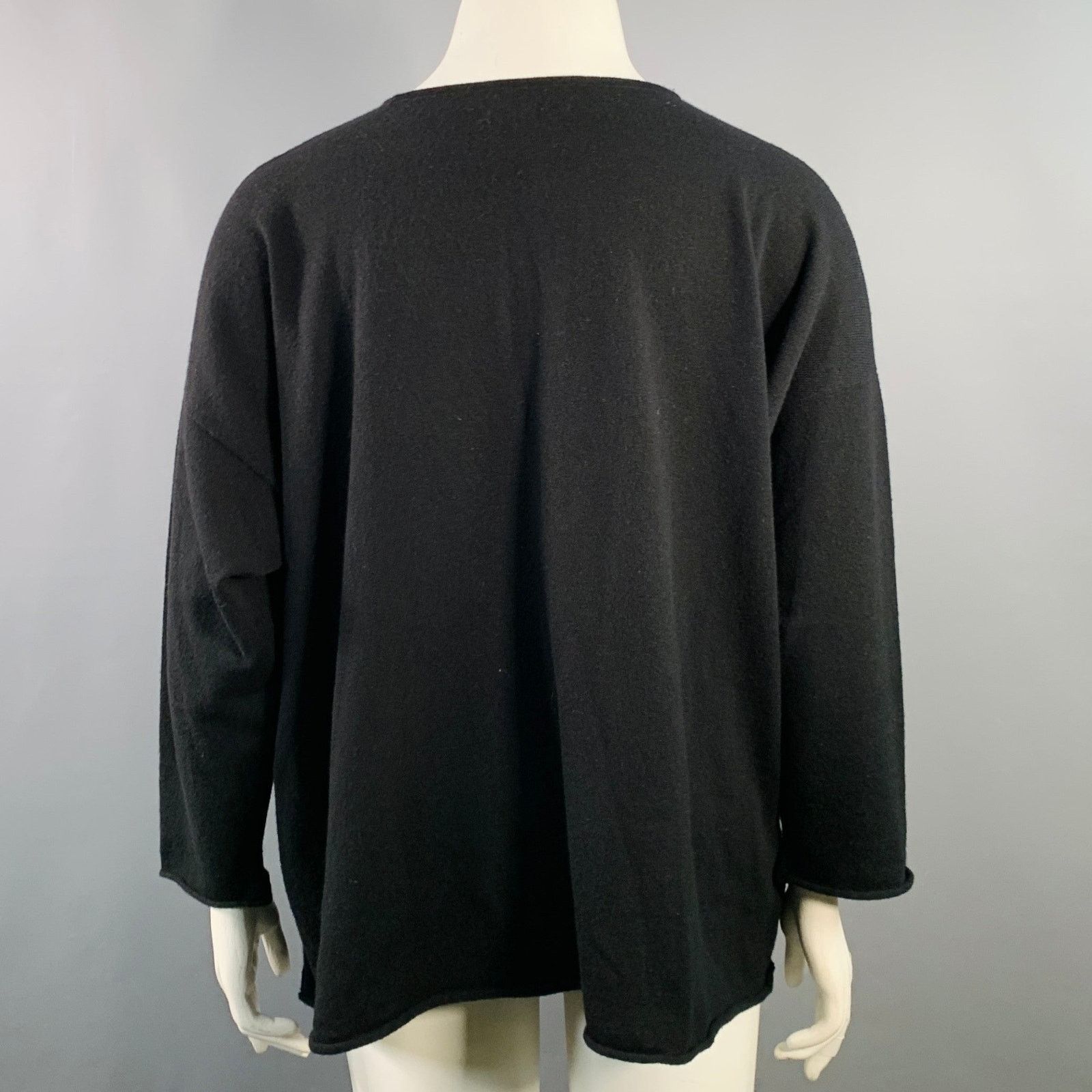 eskandar ESKANDAR Black Cashmere Drop Shoulder Oversized Pullover Size XS / US 0-2 / IT 36-38 - 3 Thumbnail