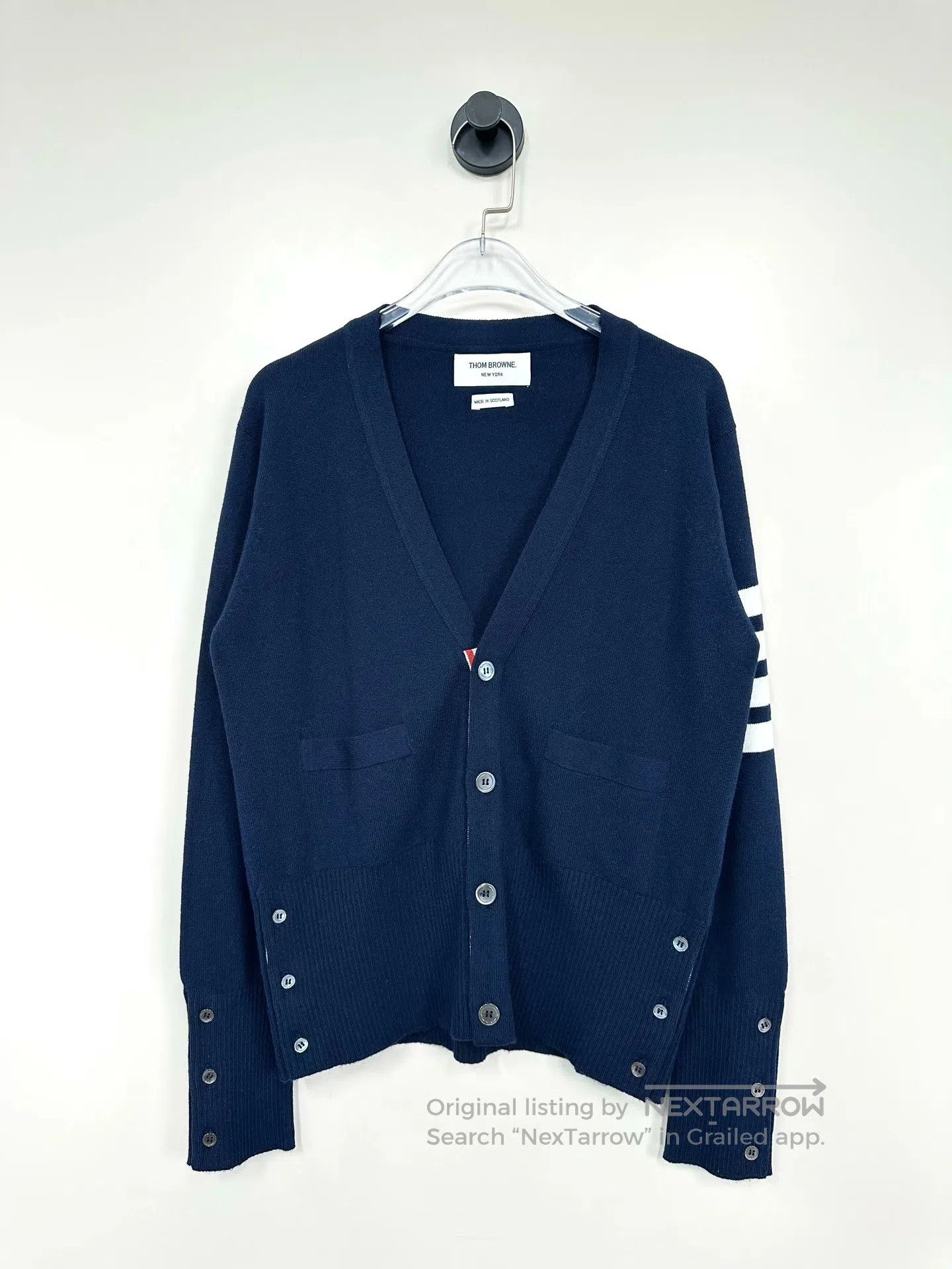 Thom Browne Thom Browne Navy Classic Four-stripe Wool Knit Cardigan| Size US S / EU 44-46 / 1 - 1 Thumbnail
