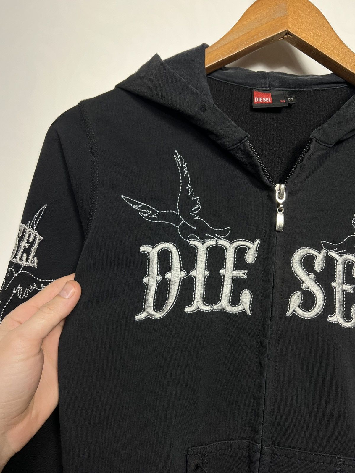 Diesel Vintage Diesel Embroidered Logo Zip Hoodie Size M Size M / US 6-8 / IT 42-44 - 3 Thumbnail